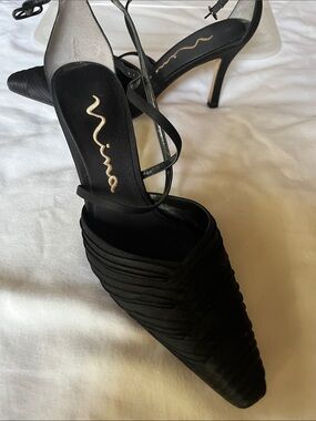 Nina Black Strappy Pointed Toe Stiletto Heels